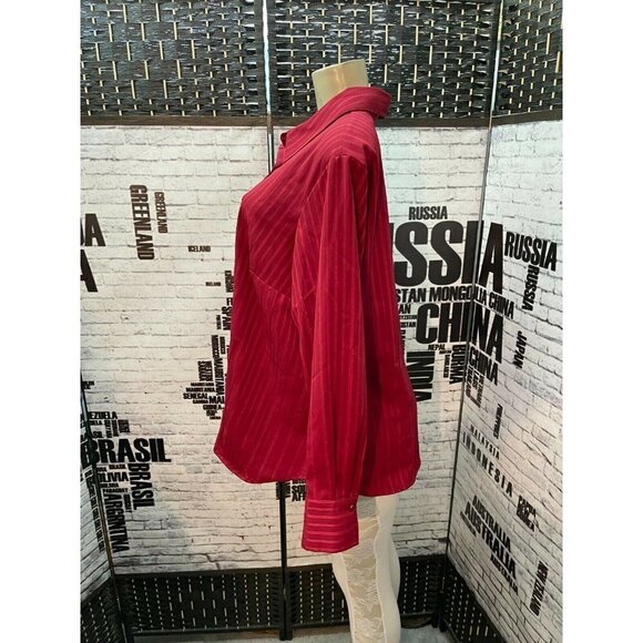 East 5th Plus 1X Red Metallic Striped Button Down Collar Long Sleeve Shirt - Picture 4 of 5